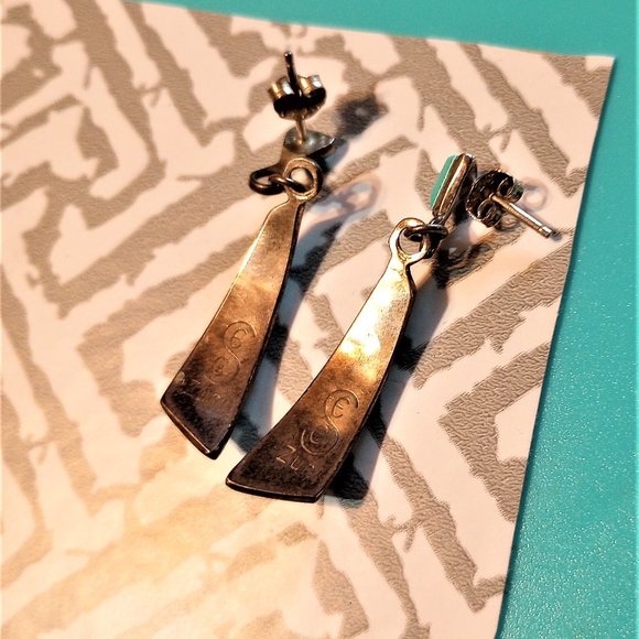 Genuine Turquoise and Silver Drop Earrings - Picture 3 of 3